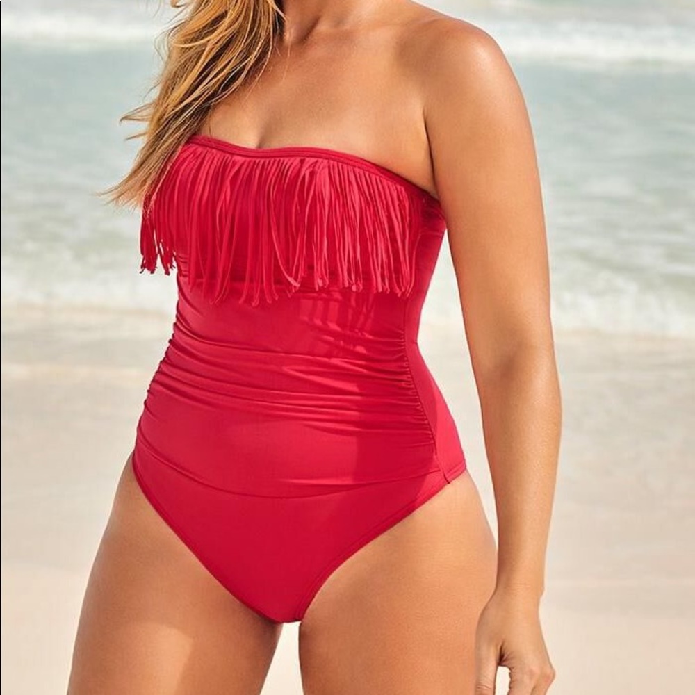 NWOT Swimsuits for all bandeau fringe swimsuit